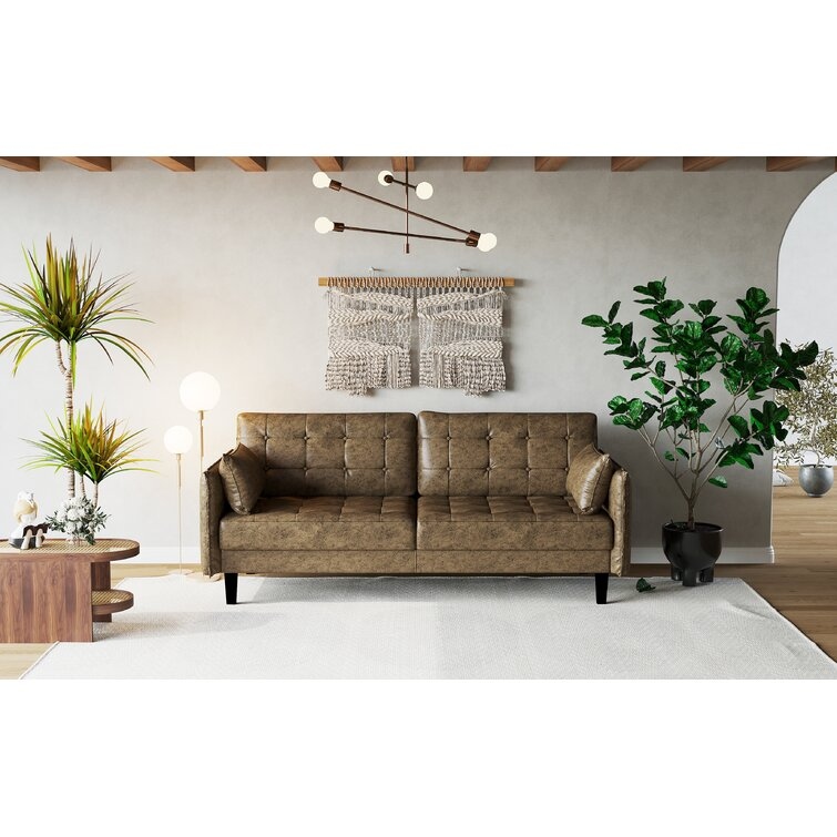 Round arm deals leather sofa