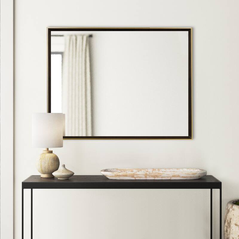 Rectangular Wooden Frame Mirror with Gold Trim, Espresso Brown