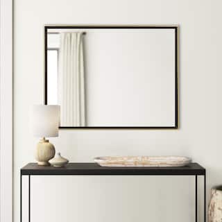 Rectangular Wooden Frame Mirror with Gold Trim, Espresso Brown