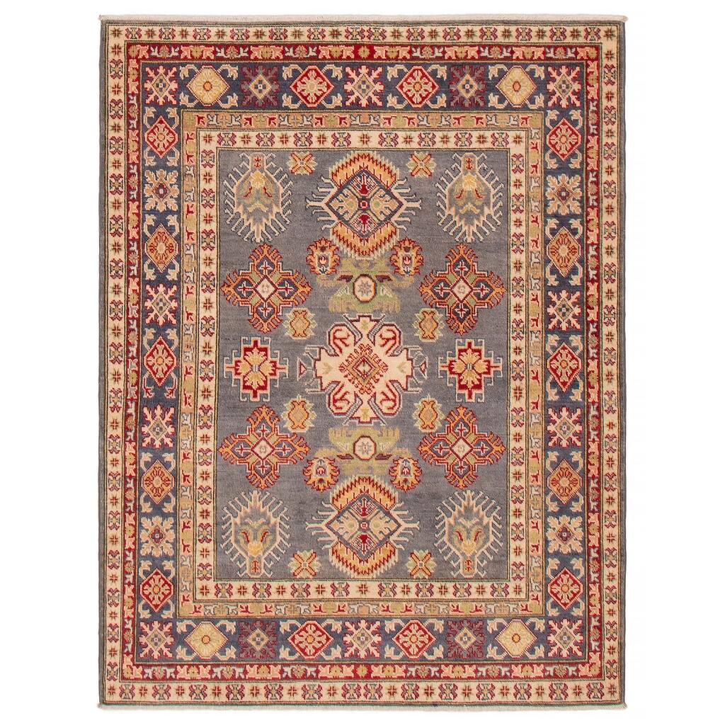 ECARPETGALLERY Hand-knotted Uzbek Ghazni Grey Wool Rug - 5'0 x 6'5