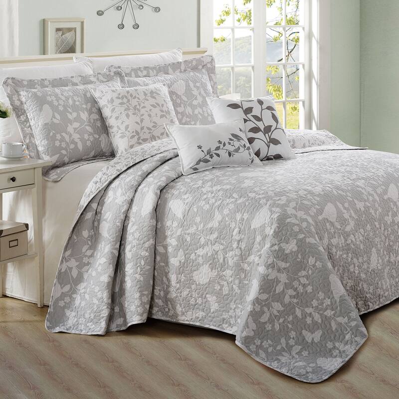Serenta Birdsong 6-piece Quilted Bedspread Coverlet Set - Grey - King