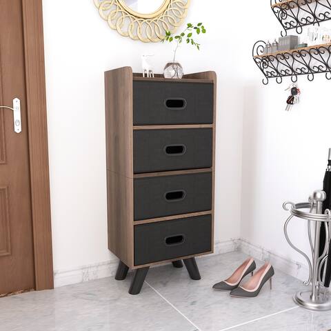 Dresser Storage Tower with Handrail and 4 Fabric Removable Drawers