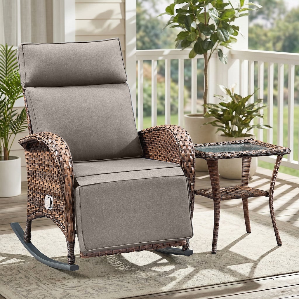 Pocassy Versatile Outdoor Recliner Rocker Chair with Thick Cushion