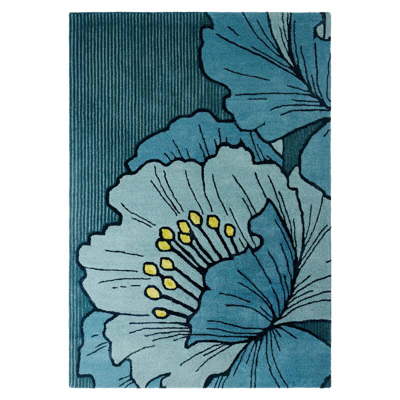 NICOLE MILLER NEW YORK Flora Grandeur Bloom Handcrafted Wool Area Rug - 5' x 7' - Blue - Rectangle