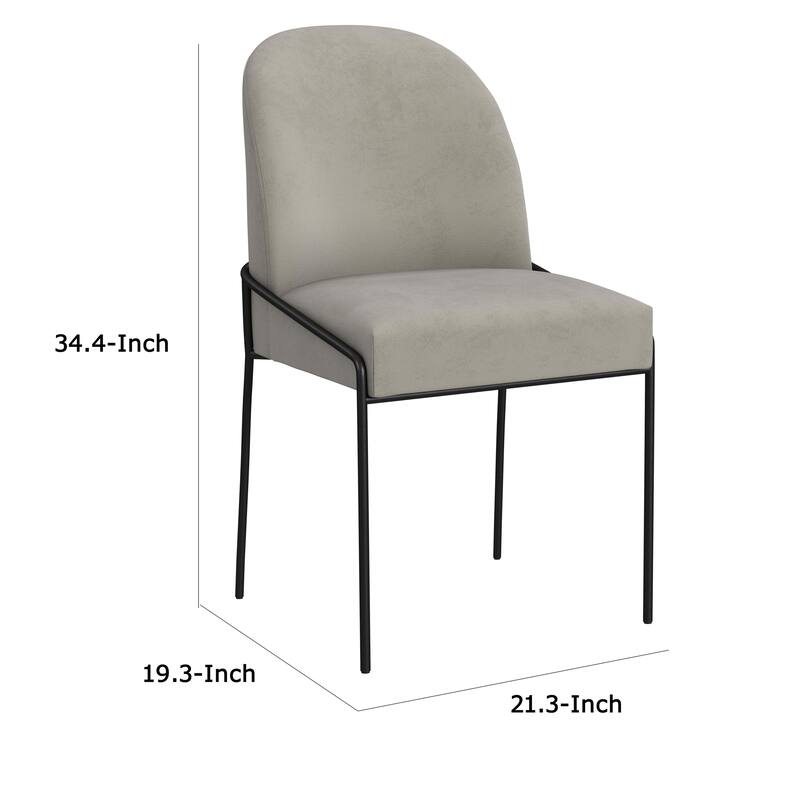 Nik Dining Chair with Curved Backrest, Matte Black Metal, Gray Velvet