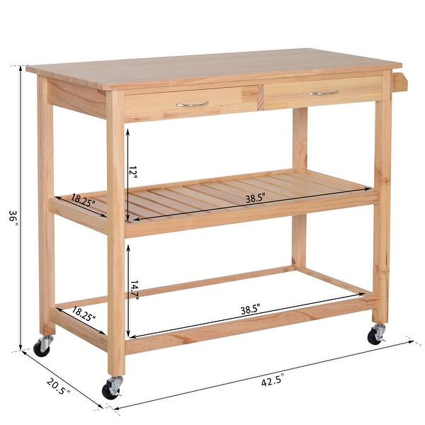 Shop Homcom 45 Inch Contemporary 3 Level Portable Natural Kitchen Island Cart W Storage Overstock 18088160