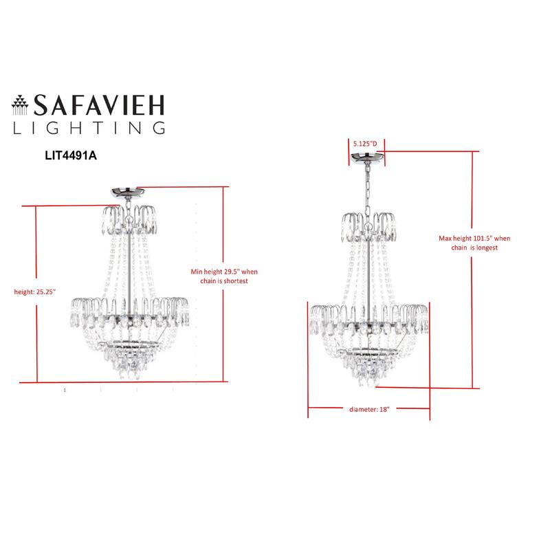 SAFAVIEH Lighting Aisha Adjustable 3-Light Chrome/ Clear Crystal Pendant - 18"x18"x29.5-101.5" - Chrome/Clear - 18Wx18Dx102H