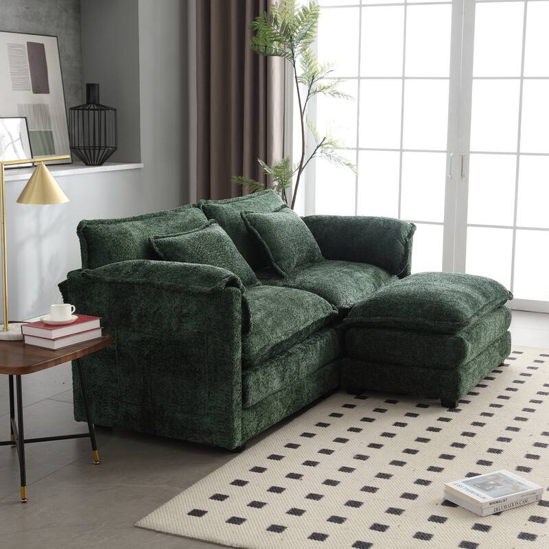 Chenille Fabric Double Sofa with High-Density Sponge Filling, Removable Armrests, and Side Storage Bags