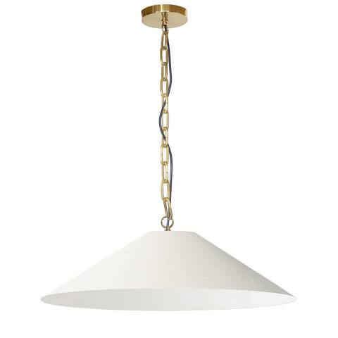 1 Light Incandescent Pendant, Aged Brass with Cream Shade