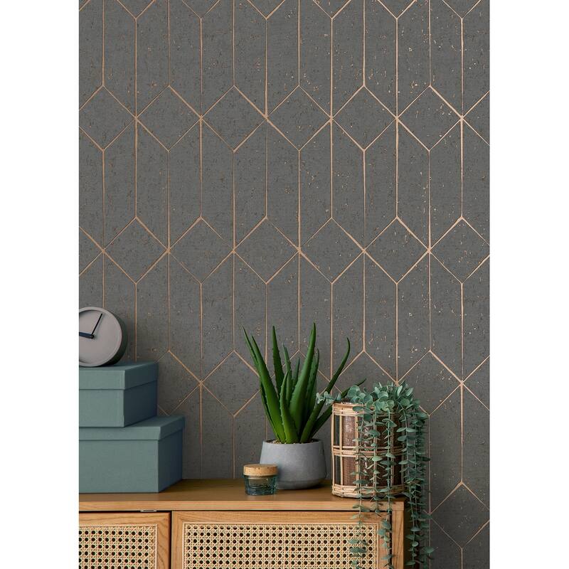 Advantage Hayden Charcoal Concrete Trellis Wallpaper