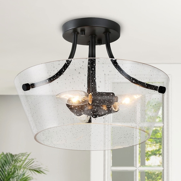 Modern Semi Flush Mount 3-lights Beaded Glass Ceiling Lighting - D13"x H10". Opens flyout.