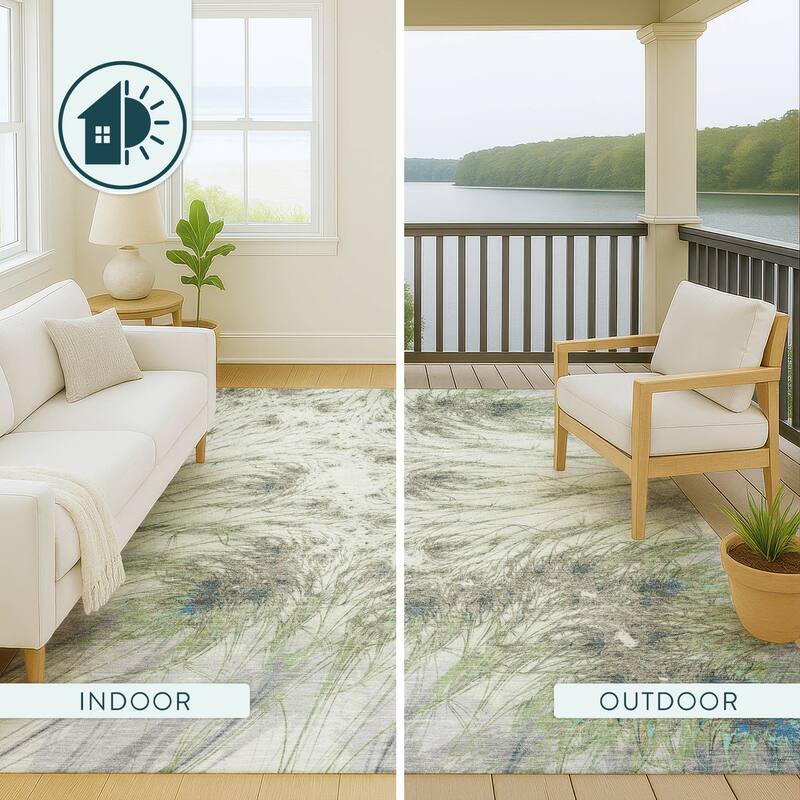 Machine Washable Indoor/ Outdoor Modern Cheraw Chantille Rug