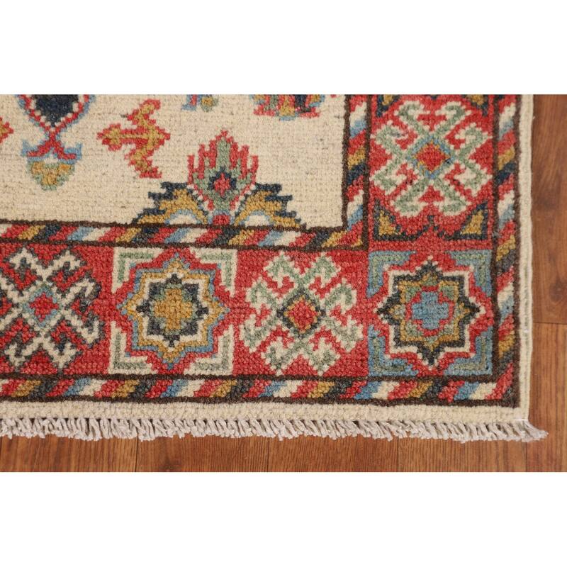 Geometric Kazak Runner Rug Hand-Knotted Wool Carpet - 2'1" x 5'10"