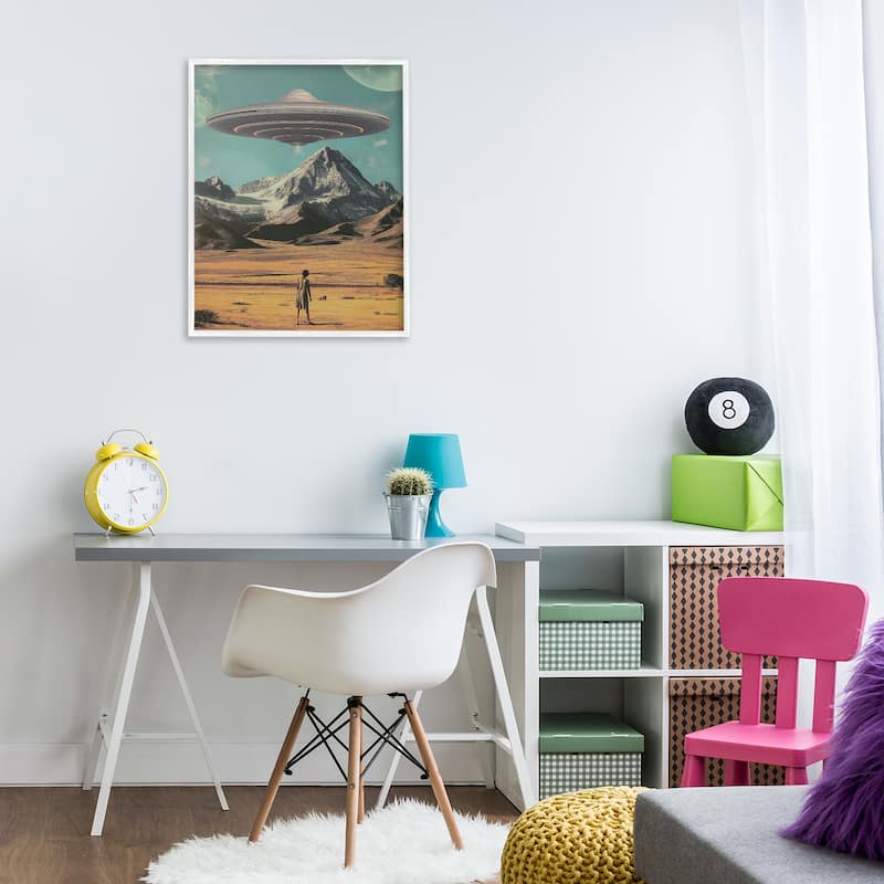 Stupell Woman with Overhead UFO Framed Giclee Art Design By Wumples
