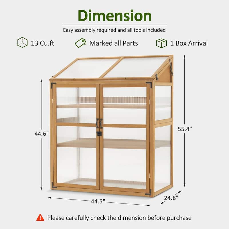 MCombo Cold Frame Greenhouse with Adjustable Shelves, Solid Wood 1344