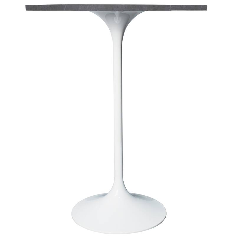 LeisureMod Verve 27" Bar Dining Table with Sintered Stone Round Top in White Steel, White Marbleized