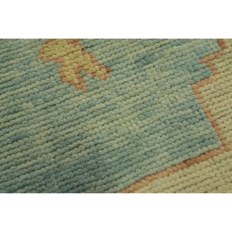 Vegetable Dye Blue Oushak Turkish Area Rug, Floral Geometric Carpet - 11' 10'' X 9' 0''