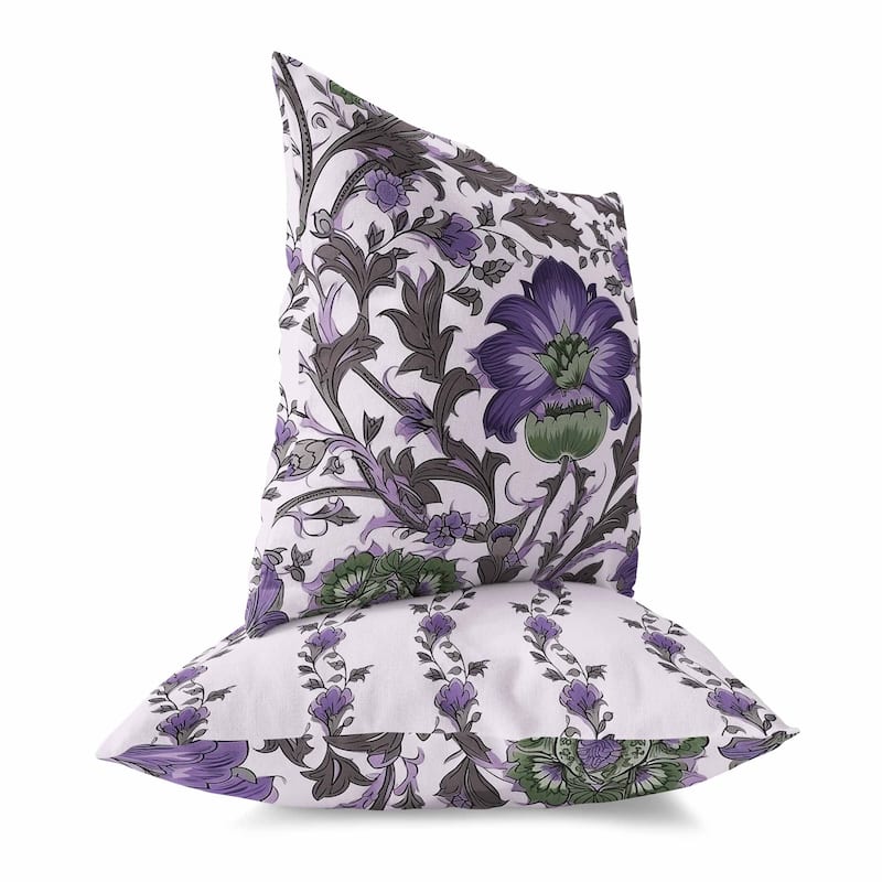 Grey And Lavender Mughal Era Garden Treasures Indoor/Outdoor Throw Pillow Zipper