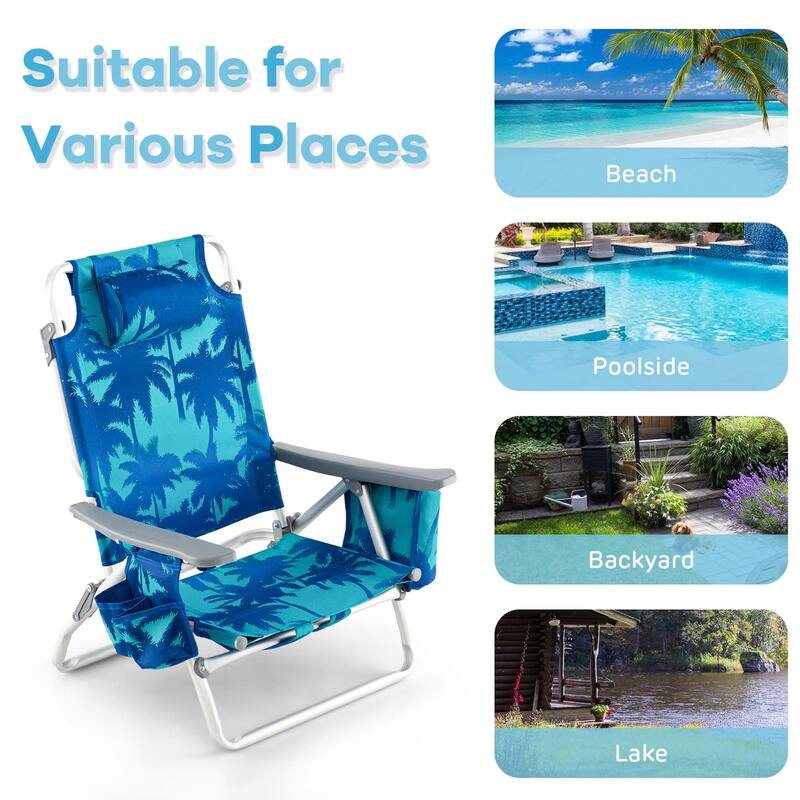 Costway 2-Pack Folding Backpack Beach Chair Table Set 5-Position