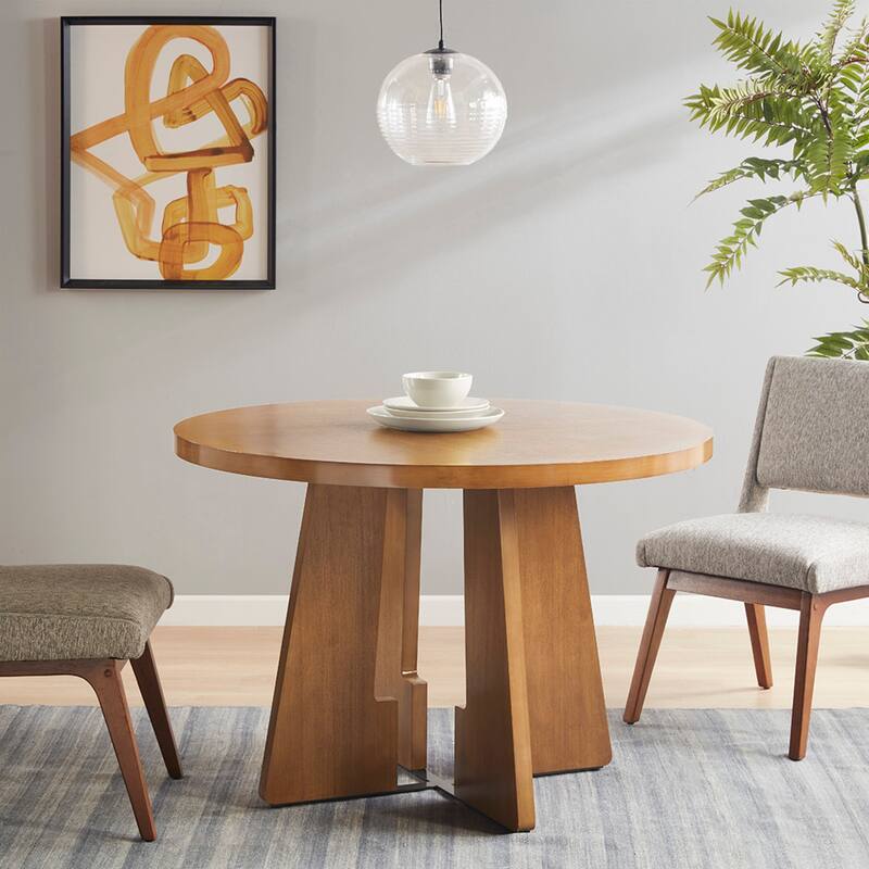 Roomfitters 44-Inch Round Dining Table, Mid-Century Modern Wood Kitchen Table with Pecan Finish and X-Base Design, Walnut