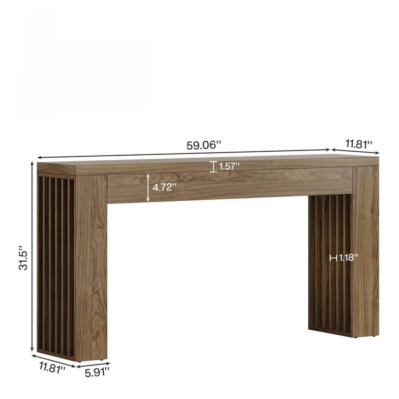 59" Farmhouse Console Table with Vertical Slat Legs for Hallway - Brown