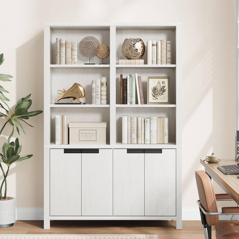 Tall Storage Bookshelf with Open Shelves for Living Room, Bedroom, Home Office - White