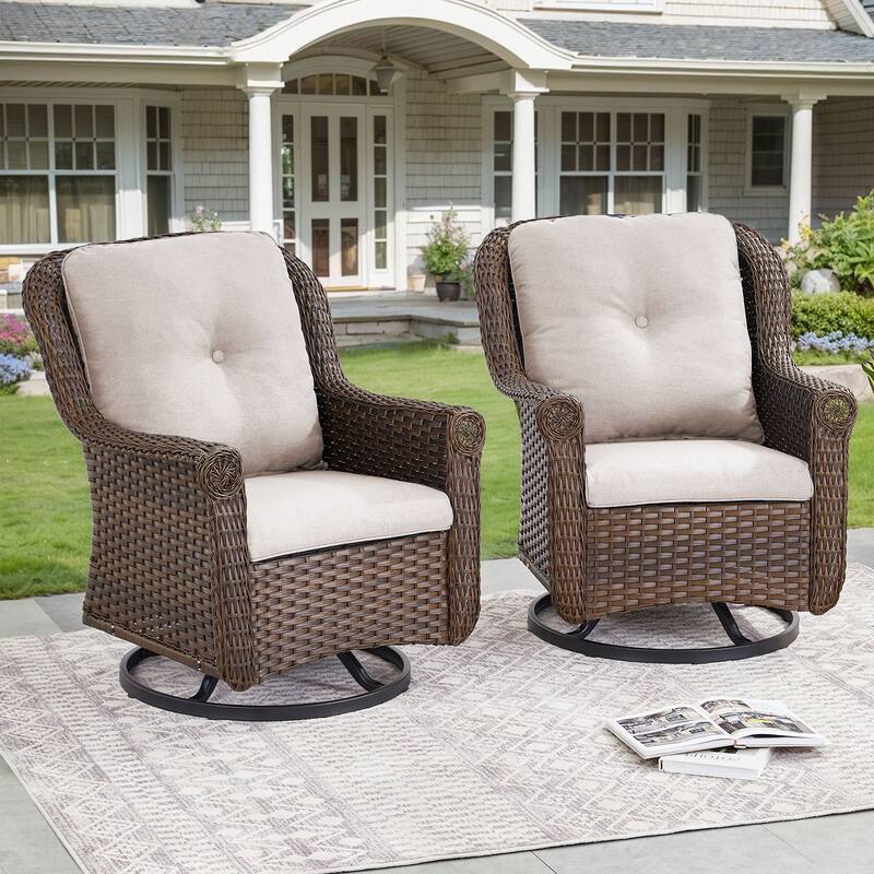 Gymojoy Outdoor Wicker Swivel Glider Chairs with Cushions - 2-Piece - Beige