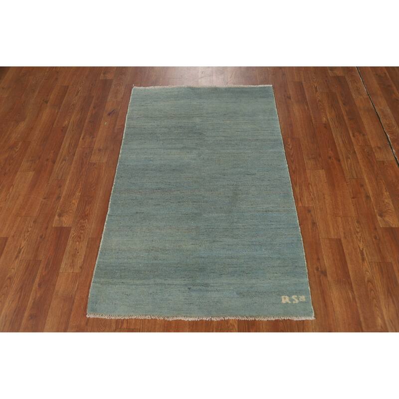 Modern Green Blue Gabbeh Oriental Accent Rug Handmade Wool Carpet - 2'7" x 4'1"