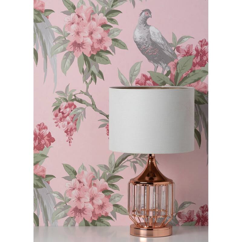 Brewster Golden Pheasant Pink Floral Wallpaper