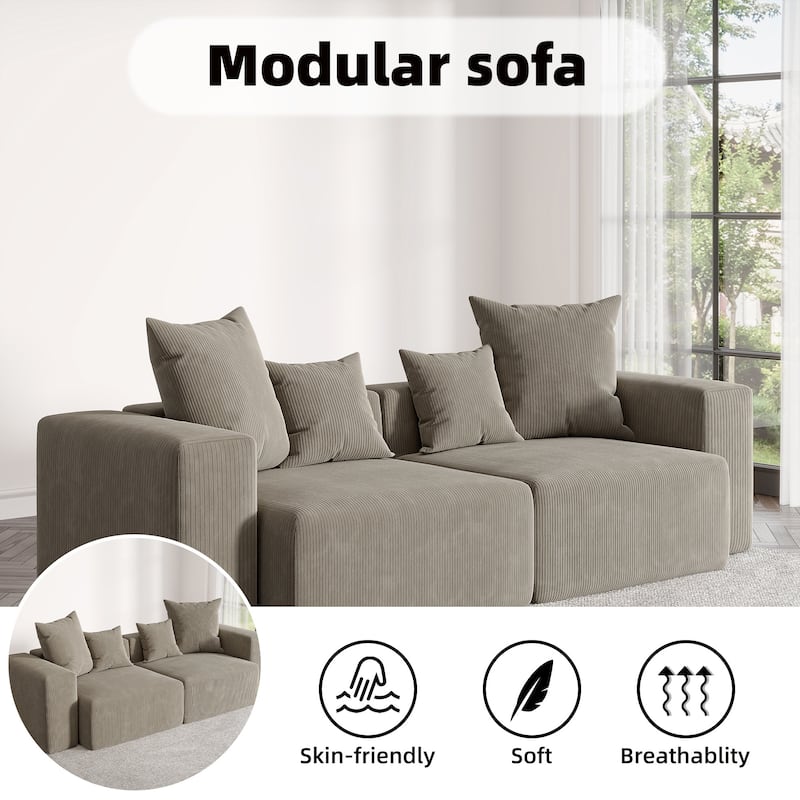 2 Set Oversized Corduroy Sectional Sofa Square Arm