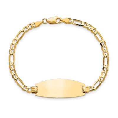 Curata 11.6mm 14k Yellow Gold Engravable Oval ID Figaro Bracelet
