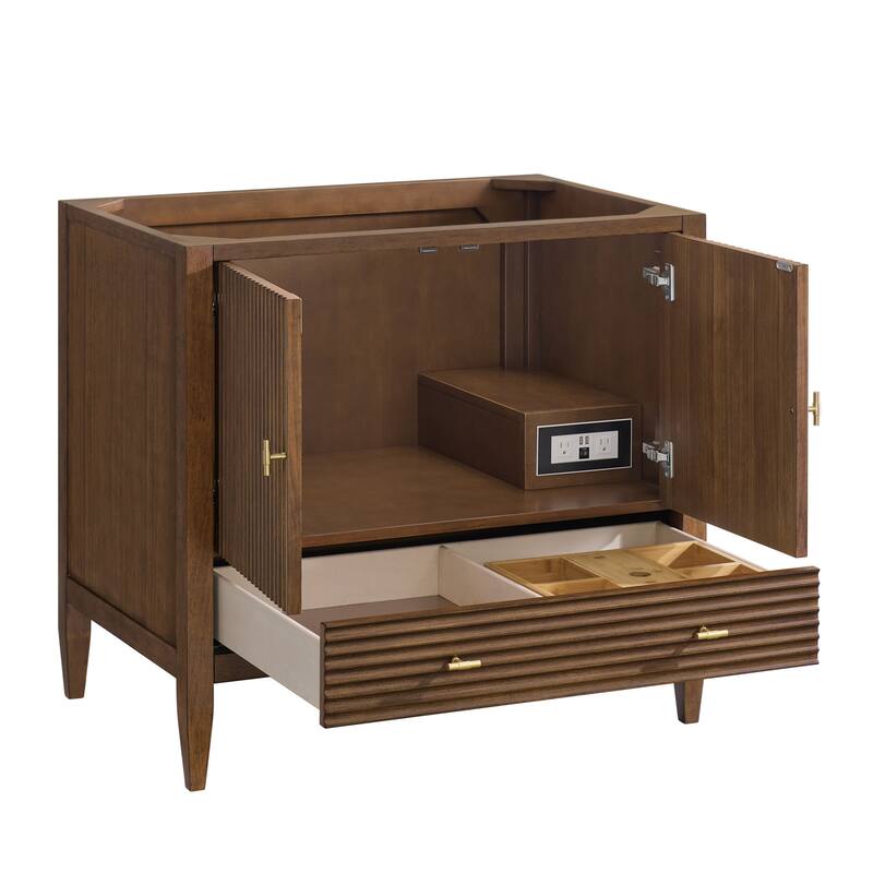 James Martin Vanities 485-V36 Myrrin 36" Single Basin Wood Vanity - Mid-Century Walnut - Walnut Finish