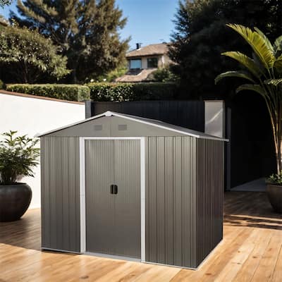 8ft x 6ft Outdoor UV Resistant Metal Storage Shed with Doors