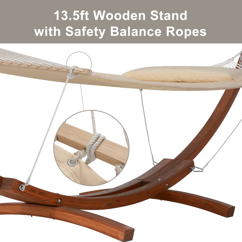 Double Spreader Bar Hammock With 13.5 ft. Wooden Stand - 162*55.1*48.8