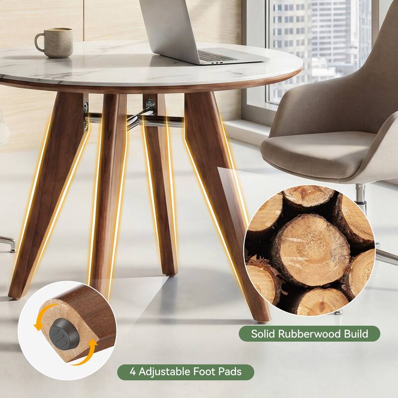 31.5-Inch Small Conference Table, Round Solid Wood Home Office Table