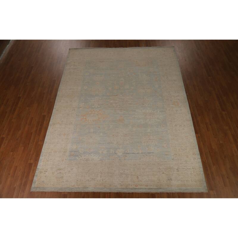 Hand Knotted Oriental 100% Wool Carpet Transitional All-Over Navy Blue & Blues Oushak Area Rug - 11' 10'' X 9' 0''