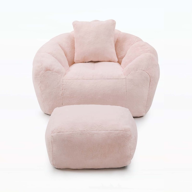 Bean Bag Chair with Footstool,Oversized Shell-Shaped Comfort Sofa