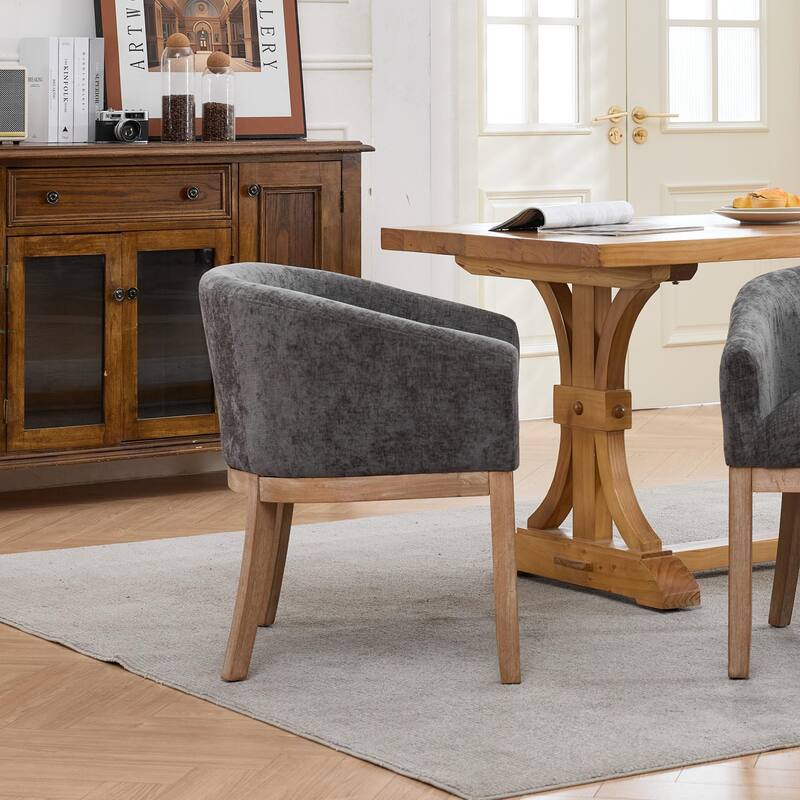 Roomfitters Upholstered Dining Chairs with Barrel Back & Wood Legs, Modern Accent Side Chairs for Kitchen and Living Room