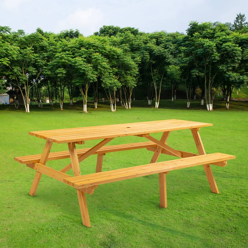 8 Person Wooden Picnic Table - Outdoor Camping Dining Table with 2 Built-in Benches, DIY, 2220 lb Capacity