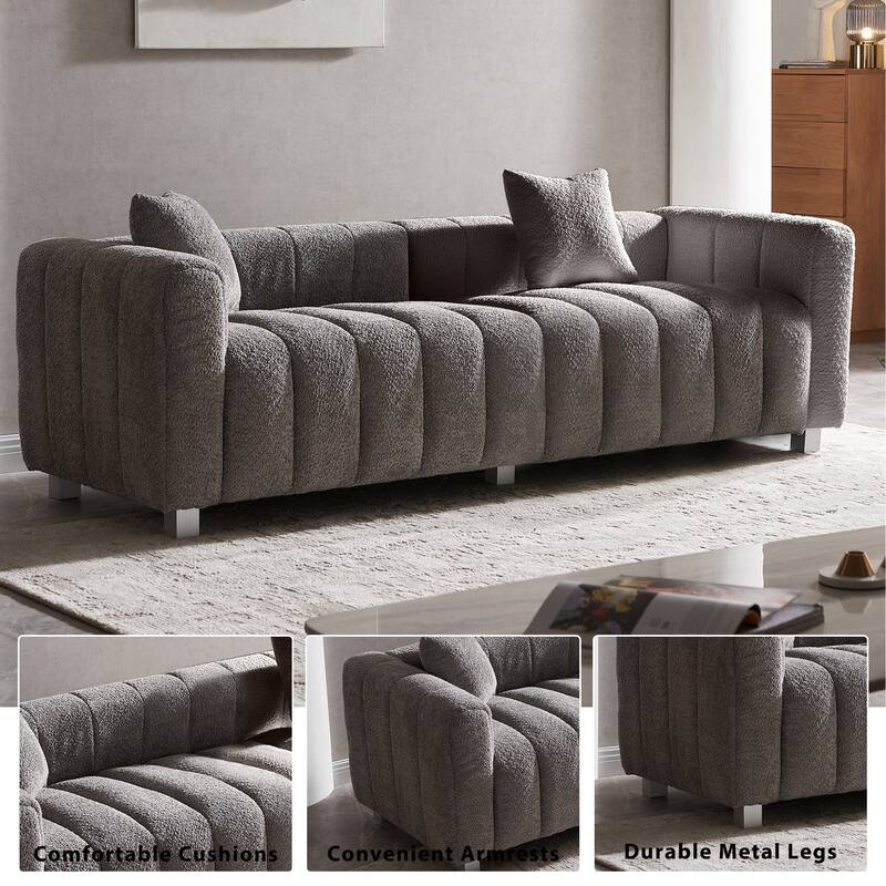 87.4" Luxury 3-Seater Sofa Bubble Couch for Living Room, Velvet Deep Seat Sofa Couch, Loveseat Sofa with Metal Legs