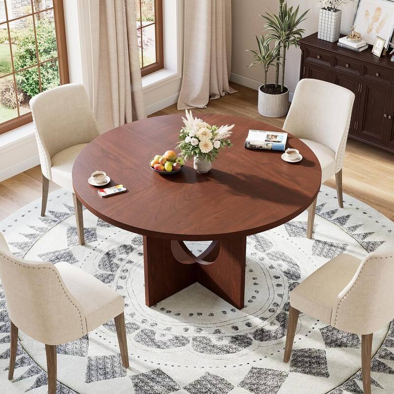47" Kitchen Round Dining Table for 4-6 People with Sturdy Pedestal Base