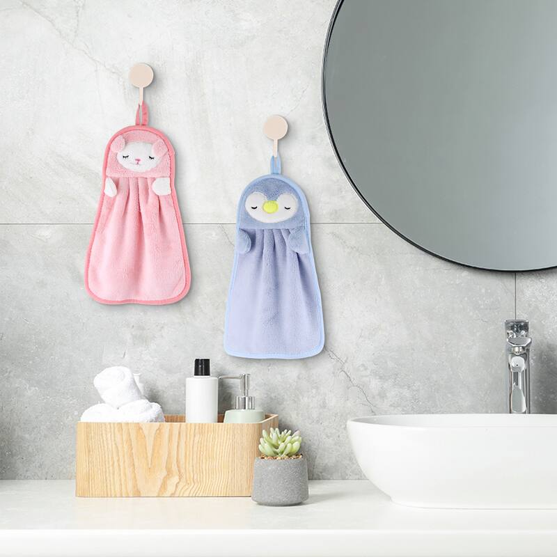 6 Pack Cute Animal Children Hand Towels with Hanging Loop, Soft Absorbent Quick Dry Towel for Bathroom, Kitchen 9" x 14" - Green-Shiba Inu Dog