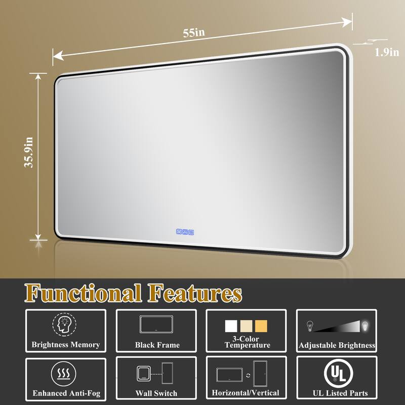 ExBrite Bathroom LED Mirror with Defog, Stepless Dimming