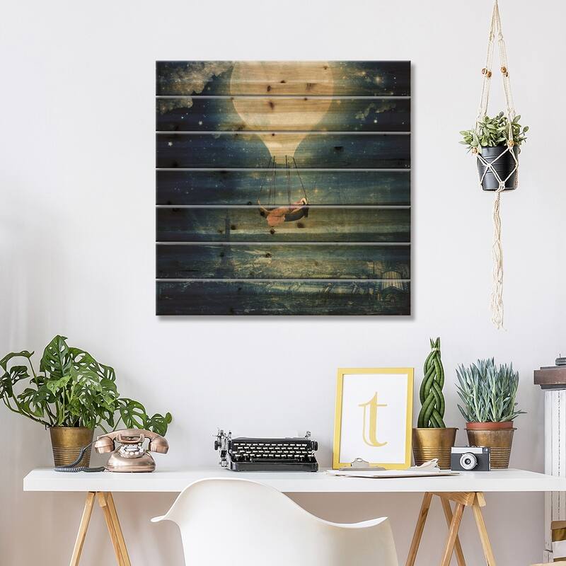 Moon Promenade Over Paris Print On Wood by Paula Belle Flores - Multi-Color