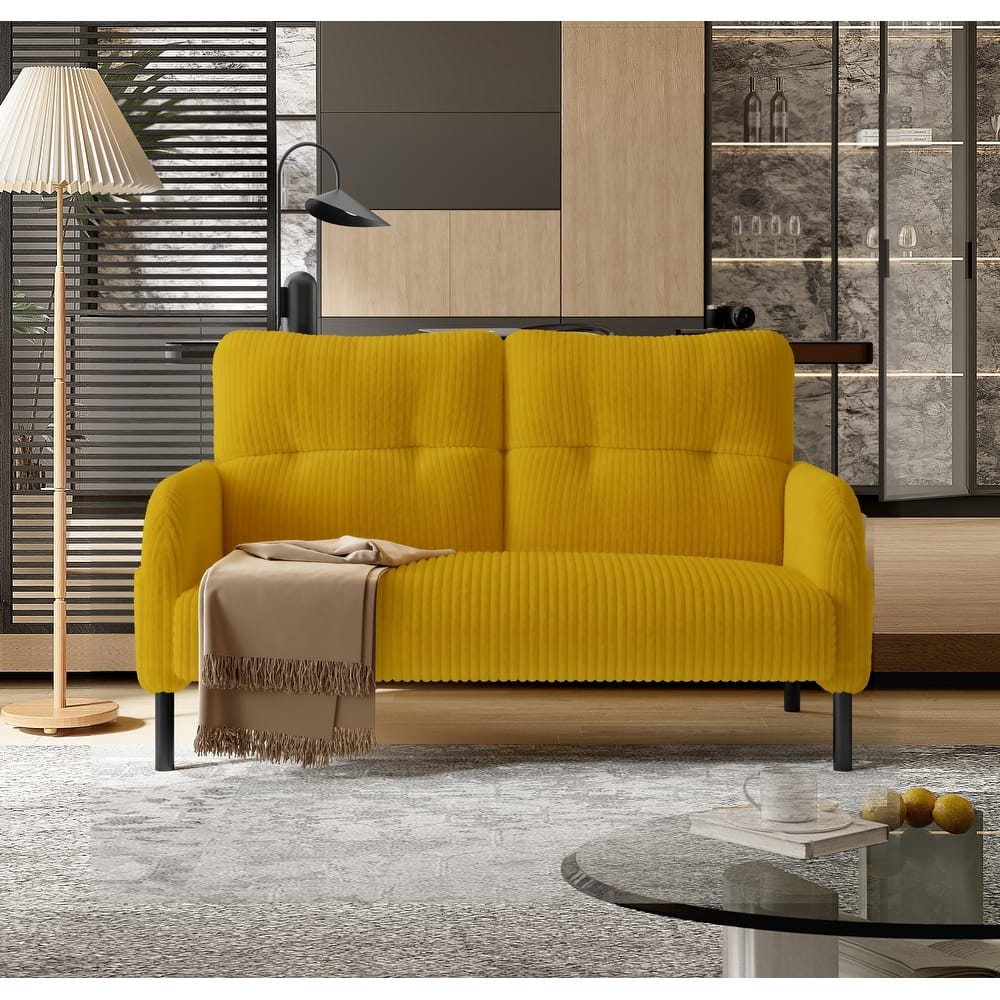 HOMEFUN Corduroy Upholstered Tufted Comfortable Wood Frame Loveseats Sofa with Double Side Pocket