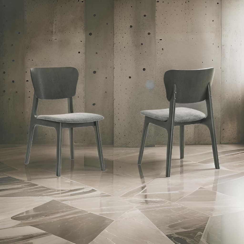 Kalie 24 Inch Dining Chair Set of 2, Curved Legs, Padded Fabric Seat, Gray