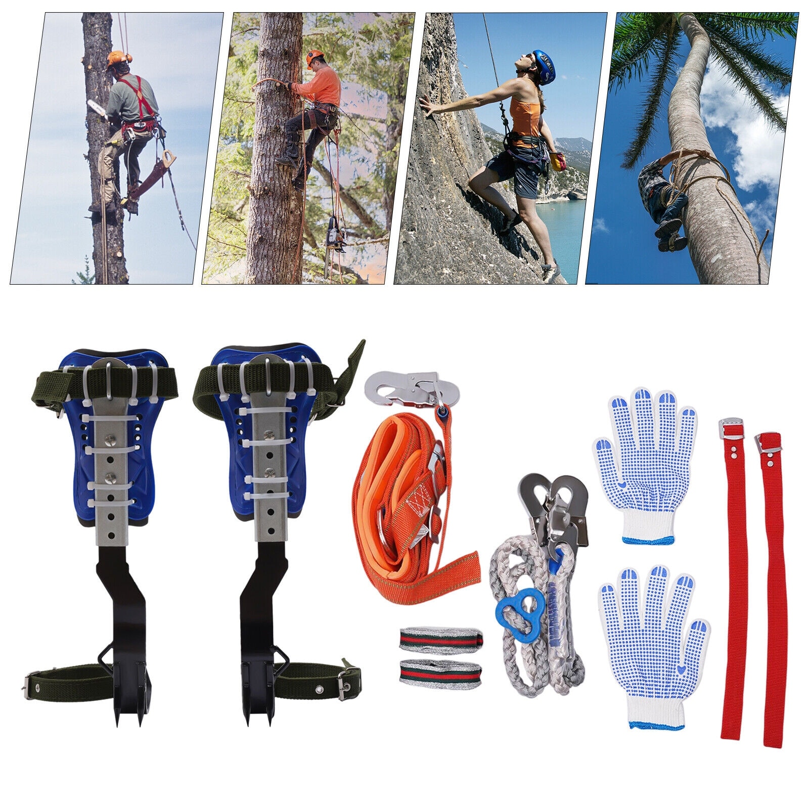 Tree Climbing Spike Set Adjustable Pole Climbing Gear Kit - Blue