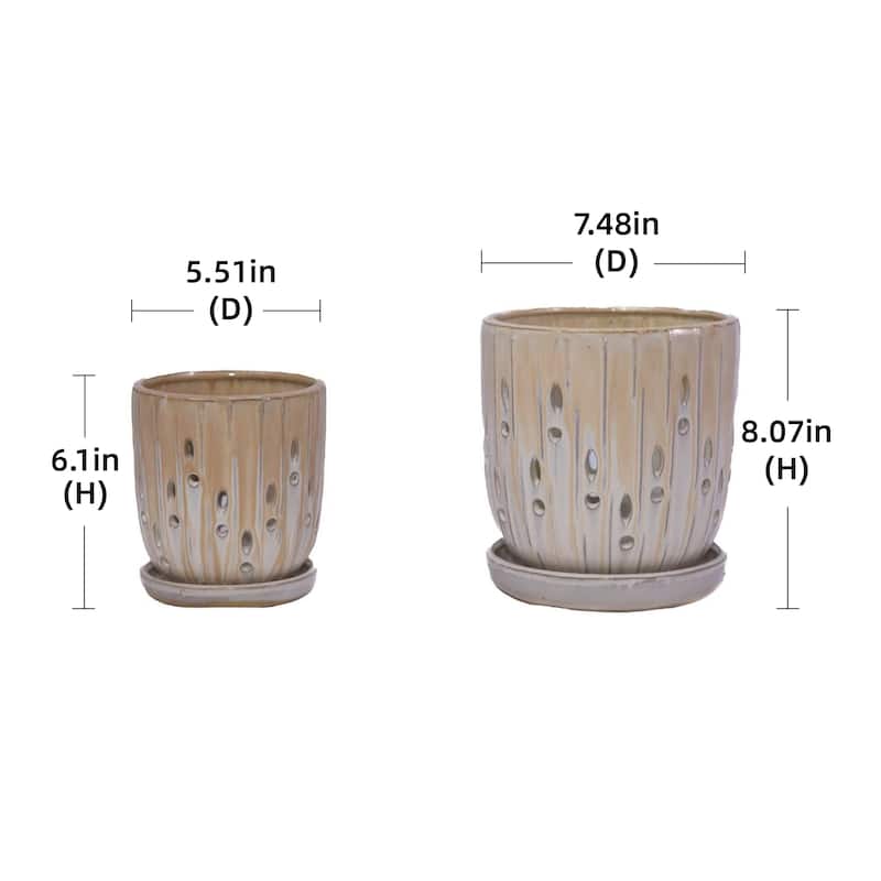 Set of 2 Ceramic Flowerpot with Drainage Hole, 8" Modern Planter for Patio, Garden, Windowsill