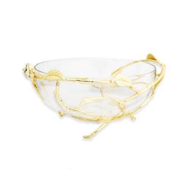 12.5"D Glass Bowl on Stainless Leaf Stand - 12.25"D x 5.75"H