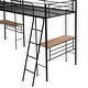 preview thumbnail 6 of 11, Twin Size Metal Loft Bed with Built-in Desks and Guardrails, Black